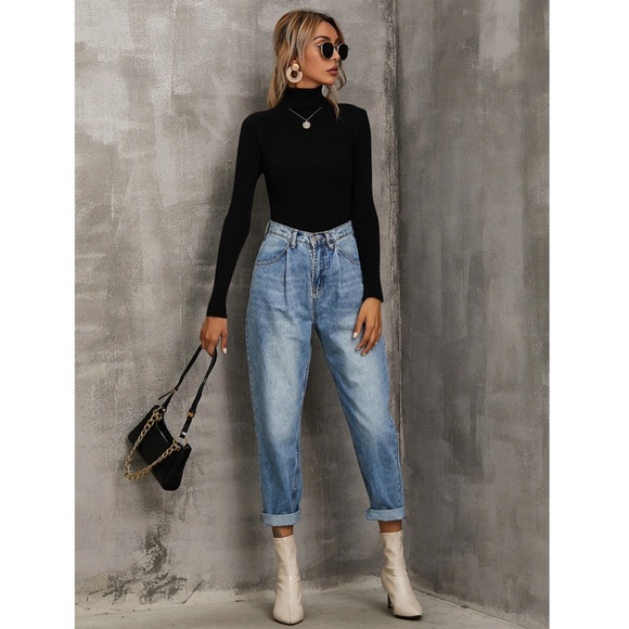 Black Rib Knit Turtle Neck Sweater Top - Picture 3 of 8